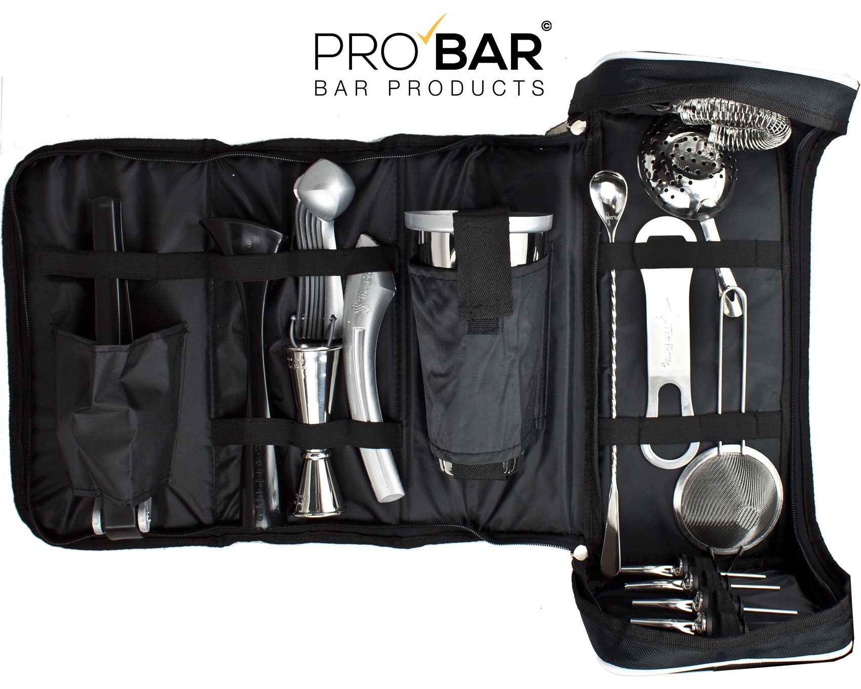 Bartender Tasche aus Kunstleder mit Barwerkzeug, 17 Teile