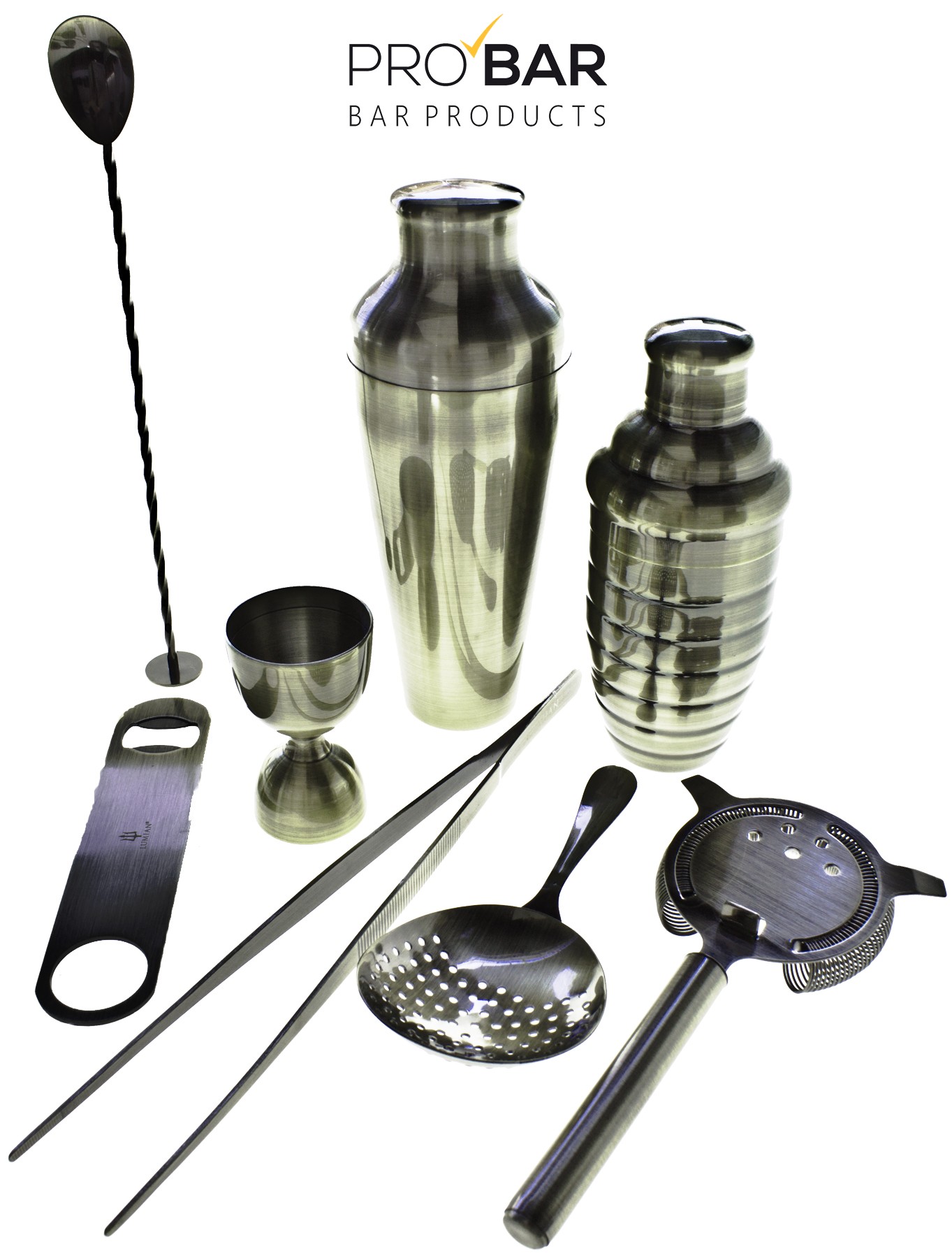 Barkeeper Set Bronze mit 8 Teilen aus Edelstahl der Reihe Lumian