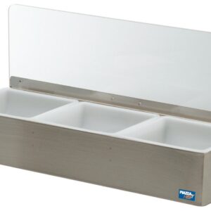 Garnierstation 3 Behälter aus Edelstahl, 45 cm lang, mit Deckel