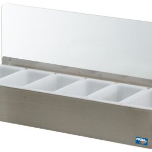 Garnierstation 6 Behälter aus Edelstahl, 45 cm lang, 9 cm hoch