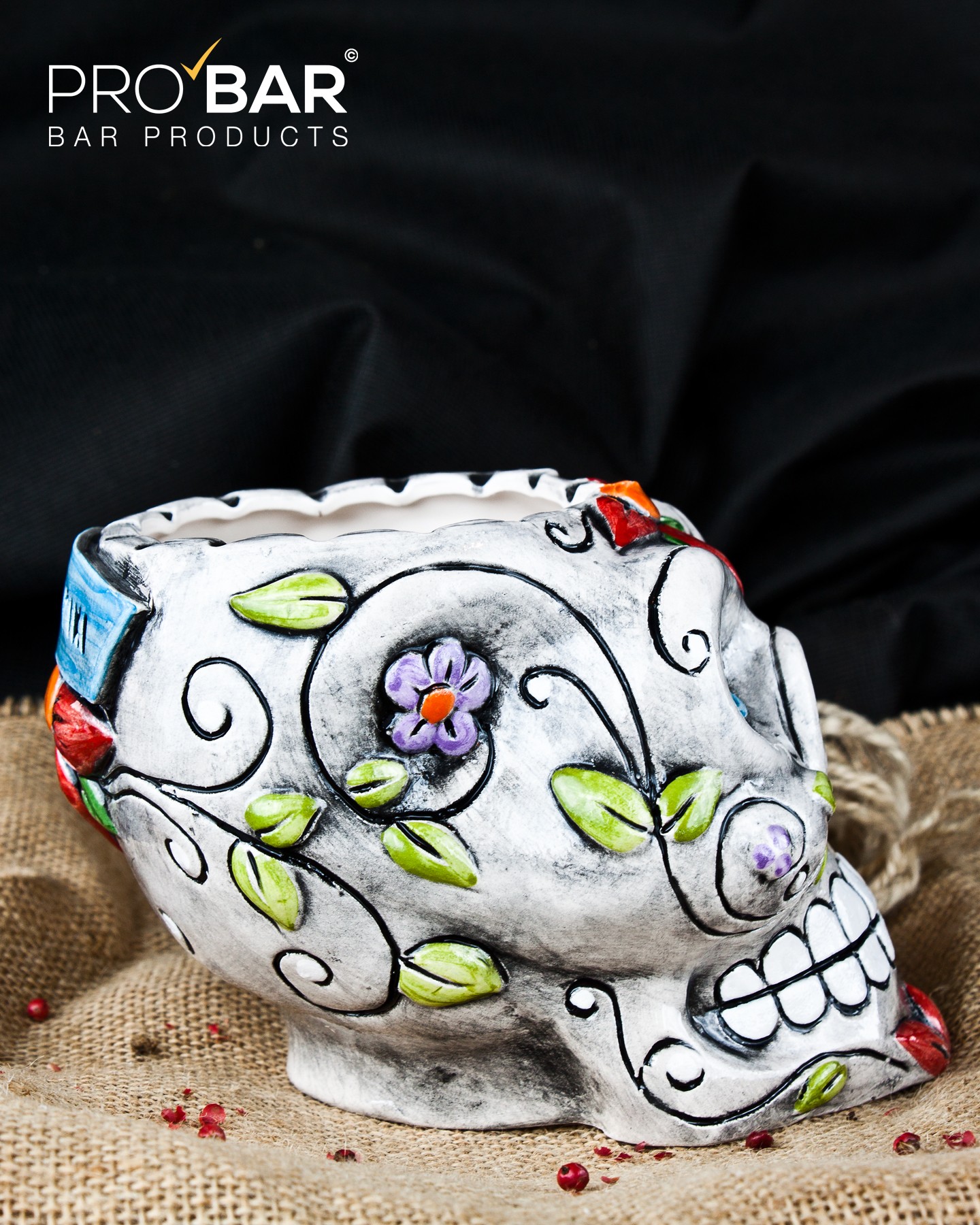Sugar Skull Mug, Blumendekor im Detail