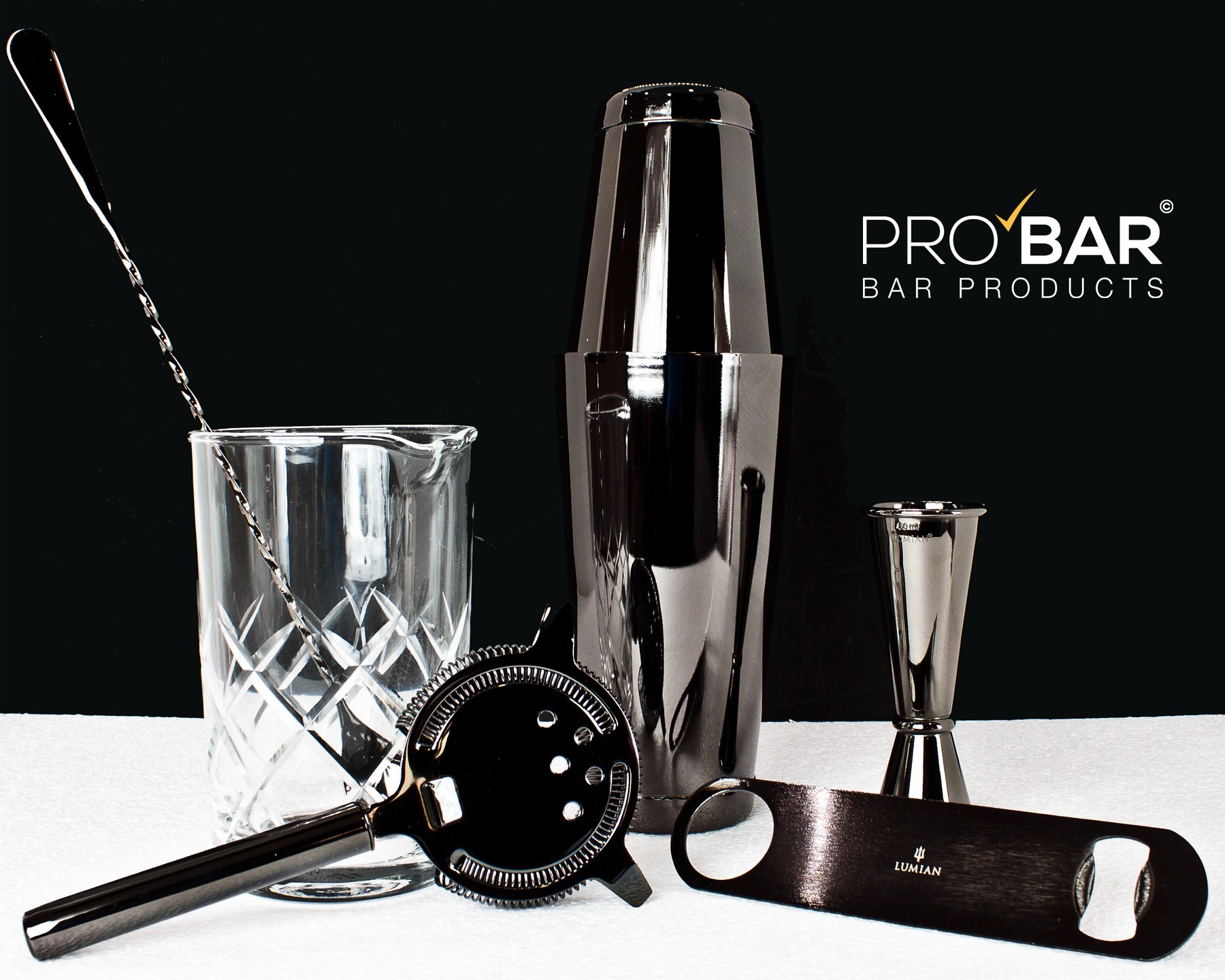 Easy Kit Lumian Schwarz, Barkeeper Set mit 7 Teilen und Rührglas Shinto