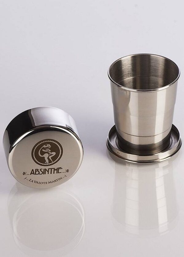 Absinth Becher verschließbar 160 ml aus Edelstahl, mit Gürteltasche