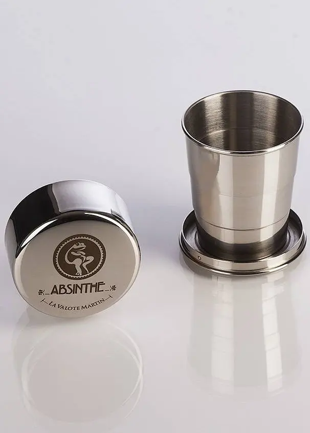 Absinth Becher verschließbar 160 ml aus Edelstahl, mit Gürteltasche