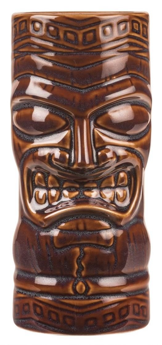 Tiki Mug Totem Mask braun aus handbemalter Keramik mit hawaiischem Totem