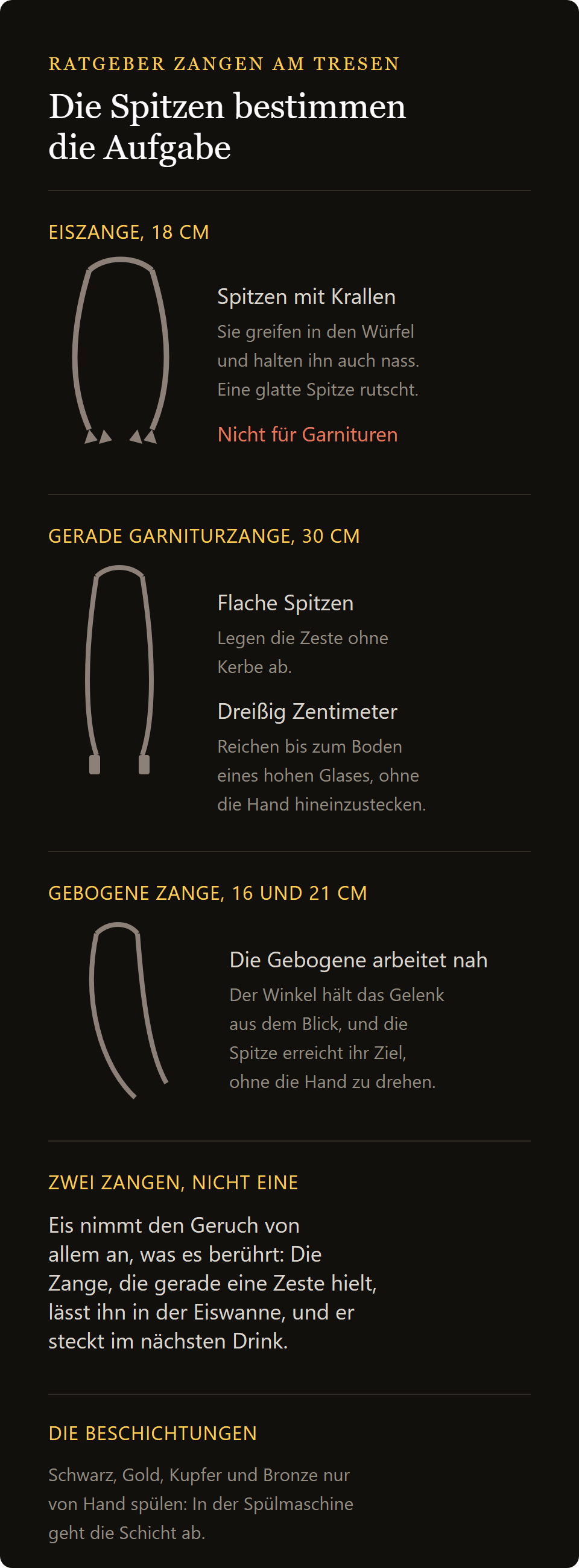 Eiszange und Garnierzange: Greifer für Eis und flache Spitzen für die Garnitur im Vergleich