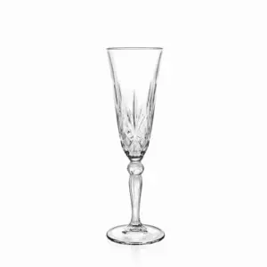 Sektglas Melodia von RCR aus Kristallglas mit Schliff aus Blättern und Strahlen und Nodus am Stiel