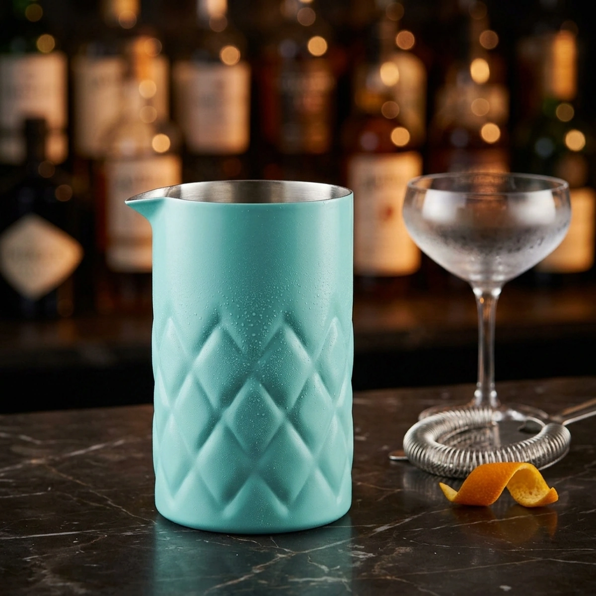 Mixing Tin Tiffany von The Bars, 60 cl, doppelwandig, in Tiffany-Grün mit Diamantschliff und Ausguss