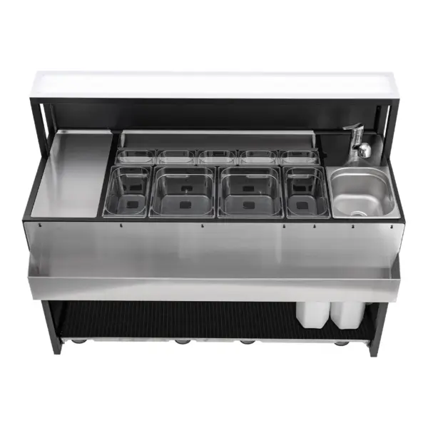 Mobile Barstation aus Edelstahl und Aluminium mit Speed Rack und Eiswannen