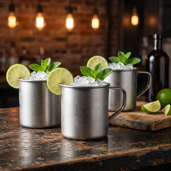 Moscow Mule Becher Vintage von The Bars, 45 cl, matt satinierter Edelstahl mit Henkel