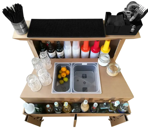Mobile Bartheke Easy aus Karton, 100 cm, mit Eiswannen