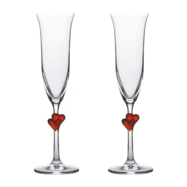 Sektglas L'Amour von Stölzle Lausitz mit 175 ml und rotem Herz im Stiel, Set mit zwei Gläsern