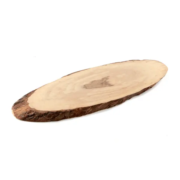 Servierbrett aus Erlenholz, oval, mit Rinde an der Kante, 50 bis 58 cm lang