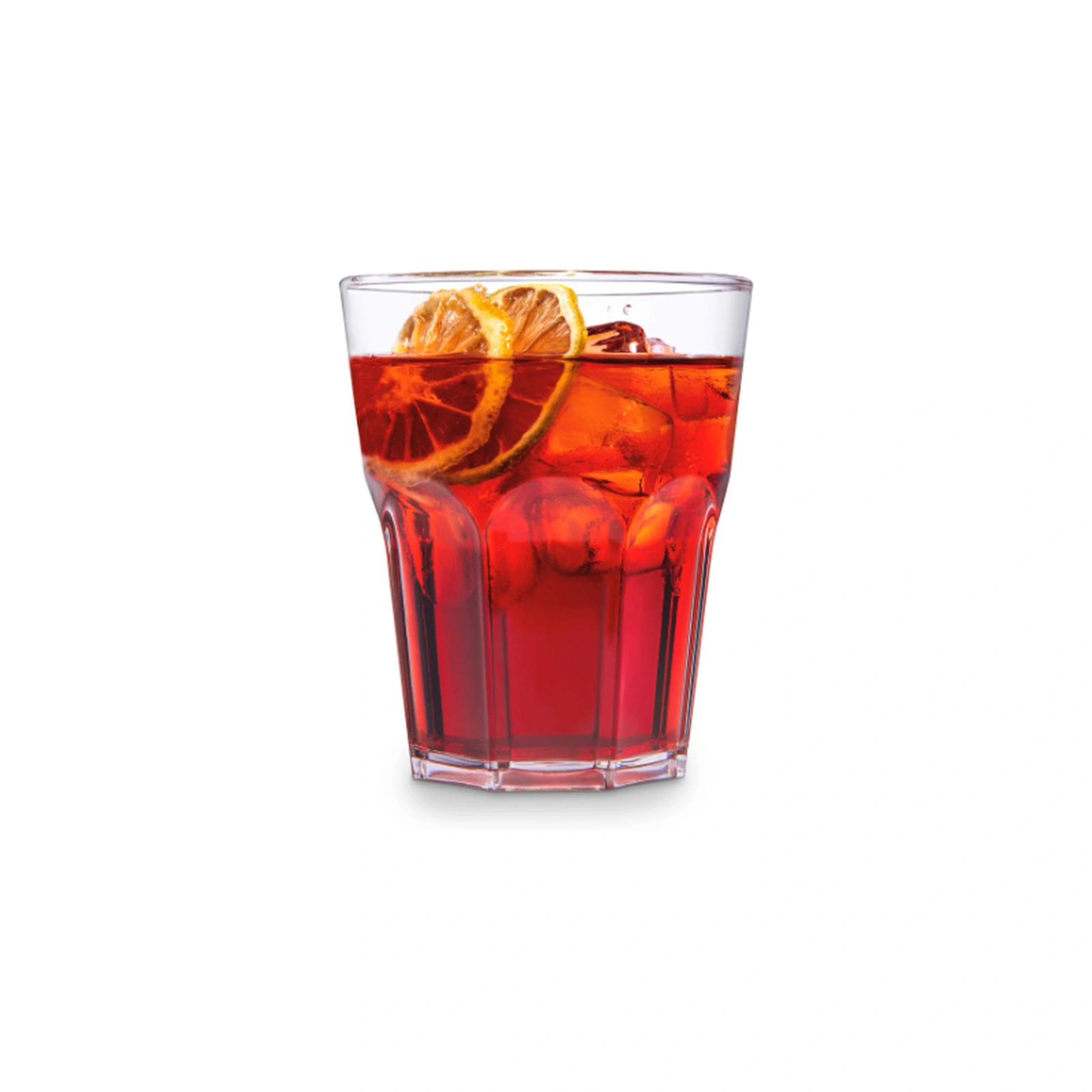 Ποτήρι άθραυστο Granity Clear 290 ml με κόκκινο κοκτέιλ, πάγο και αποξηραμένες φέτες πορτοκαλιού