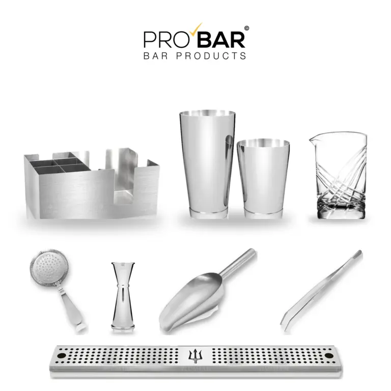 Σετ bartender Lumian για θέση εργασίας, 8 τεμάχια, ασημί φινίρισμα