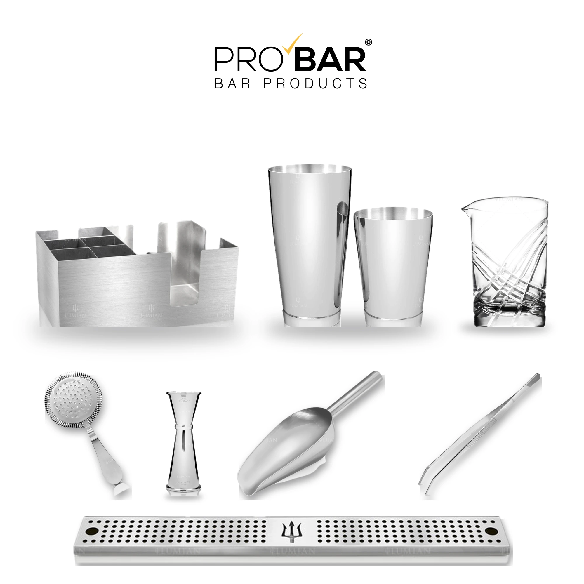Σετ bartender Lumian για θέση εργασίας, 8 τεμάχια, ασημί φινίρισμα