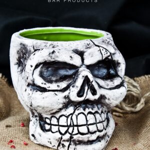 Schedel mok Skull Stone 500 ml, hele schedel in wit keramiek met stenen afwerking en zwarte holtes