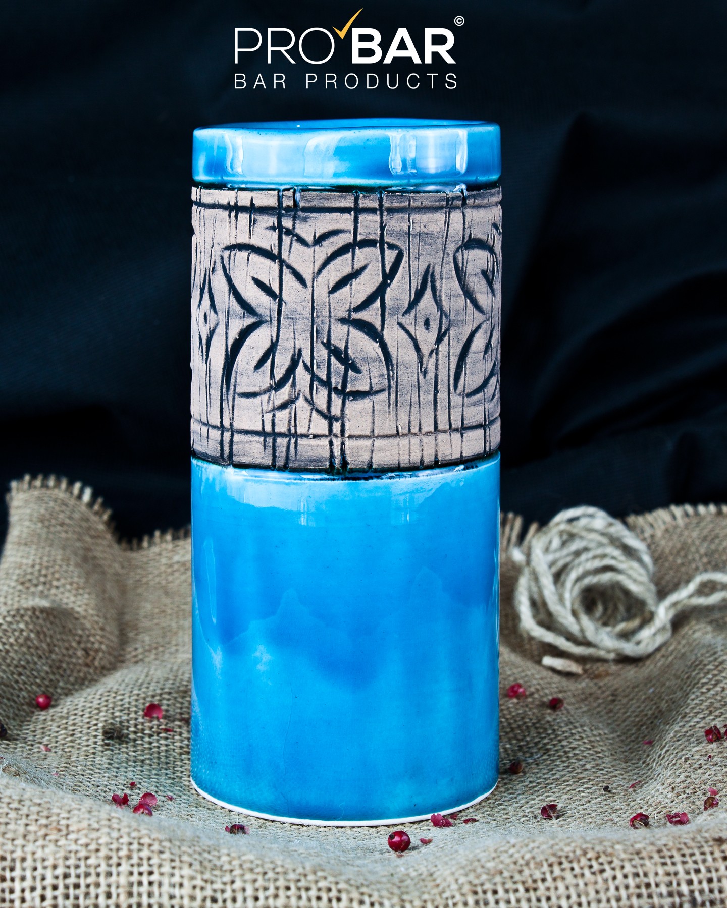 Tiki tumbler blauw 400 ml, handbeschilderd keramiek