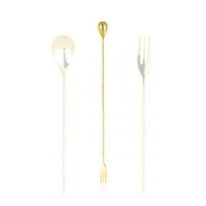 Barlepel drietand Lumian 40 cm RVS 18/10, 5 afwerkingen - Goud