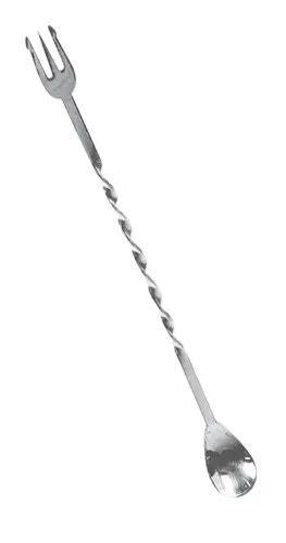 Colher de bar com garfo 28 cm, pormenor do garfo de três dentes
