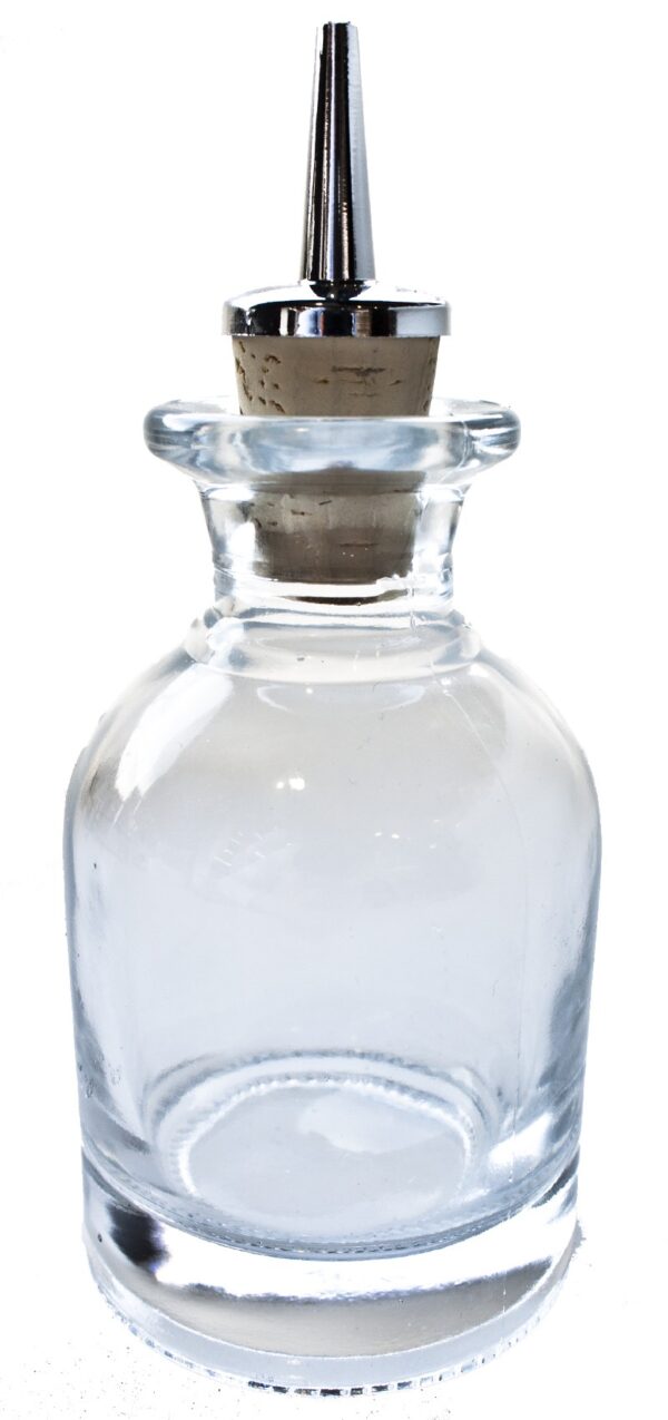 Garrafa dash em vidro 100 ml com tampa Dash Pour em plástico cromado e cortiça
