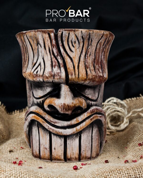 caneca tiki Trunk 40 cl, ídolo talhado num tronco em cerâmica pintada à mão