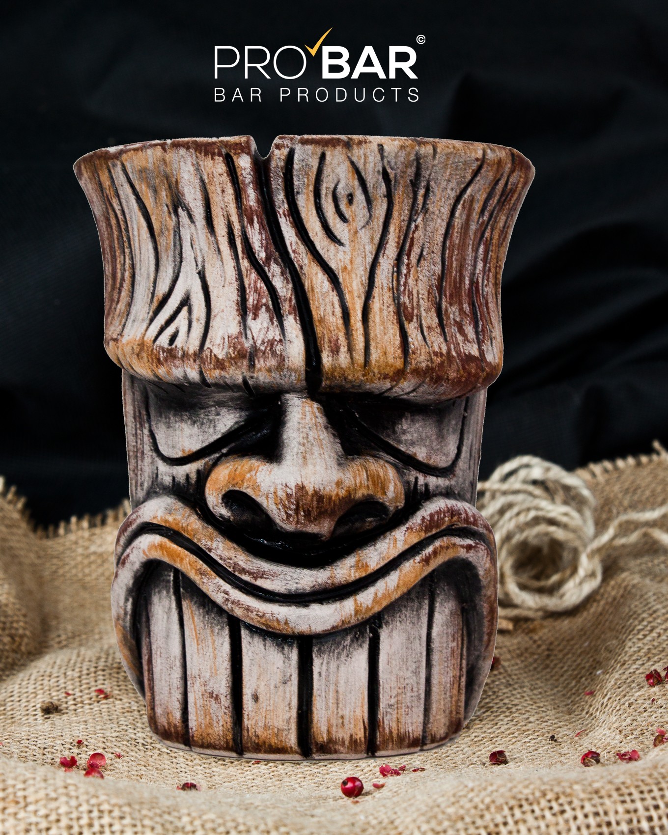 caneca tiki Trunk 40 cl, ídolo talhado num tronco em cerâmica pintada à mão
