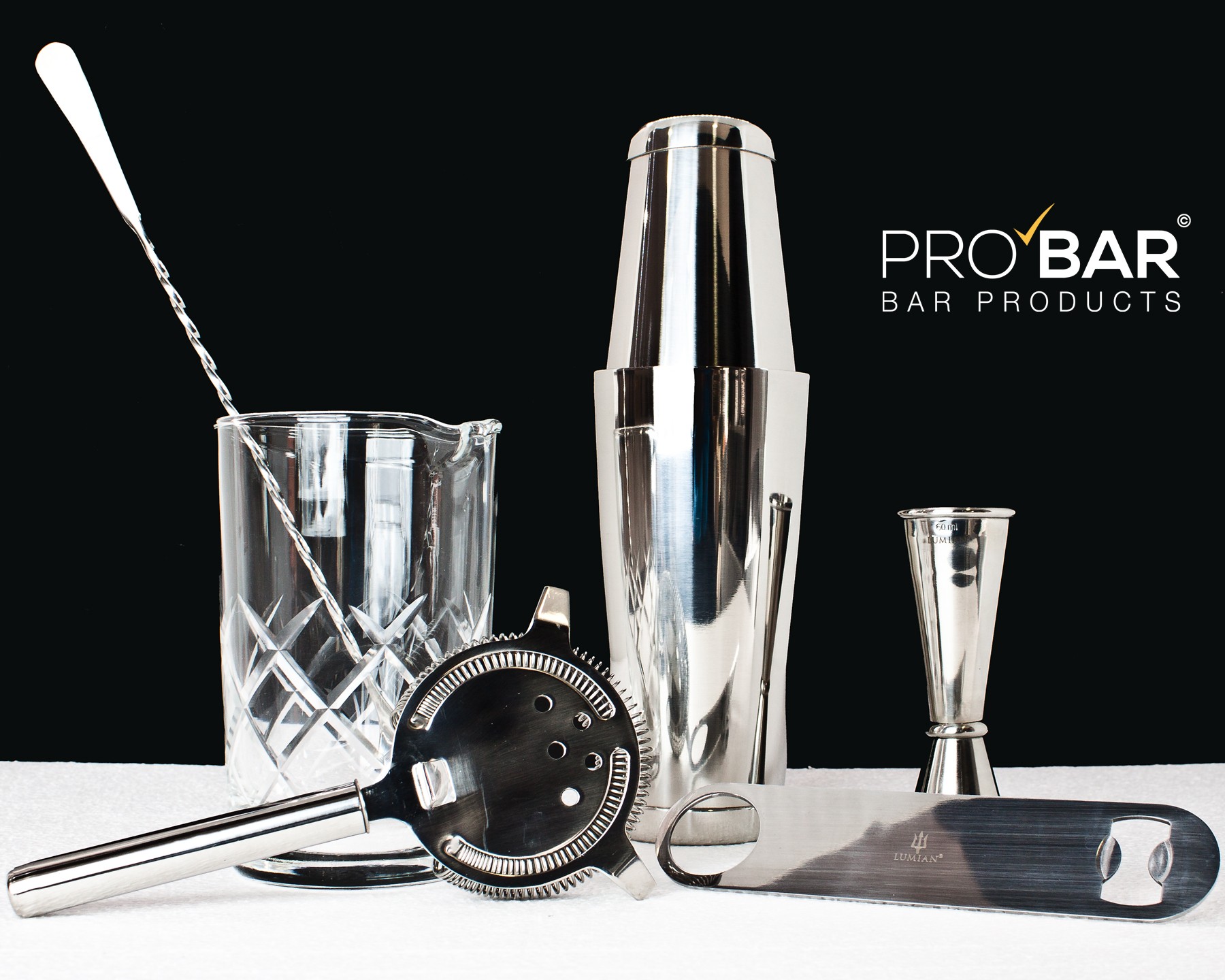 Easy Kit de barman inox, as sete peças Lumian em aço inoxidável