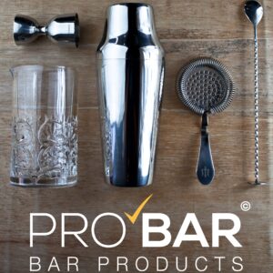 kit de cocktail Zeus prata, cinco peças em aço inoxidável e cristal Luxion