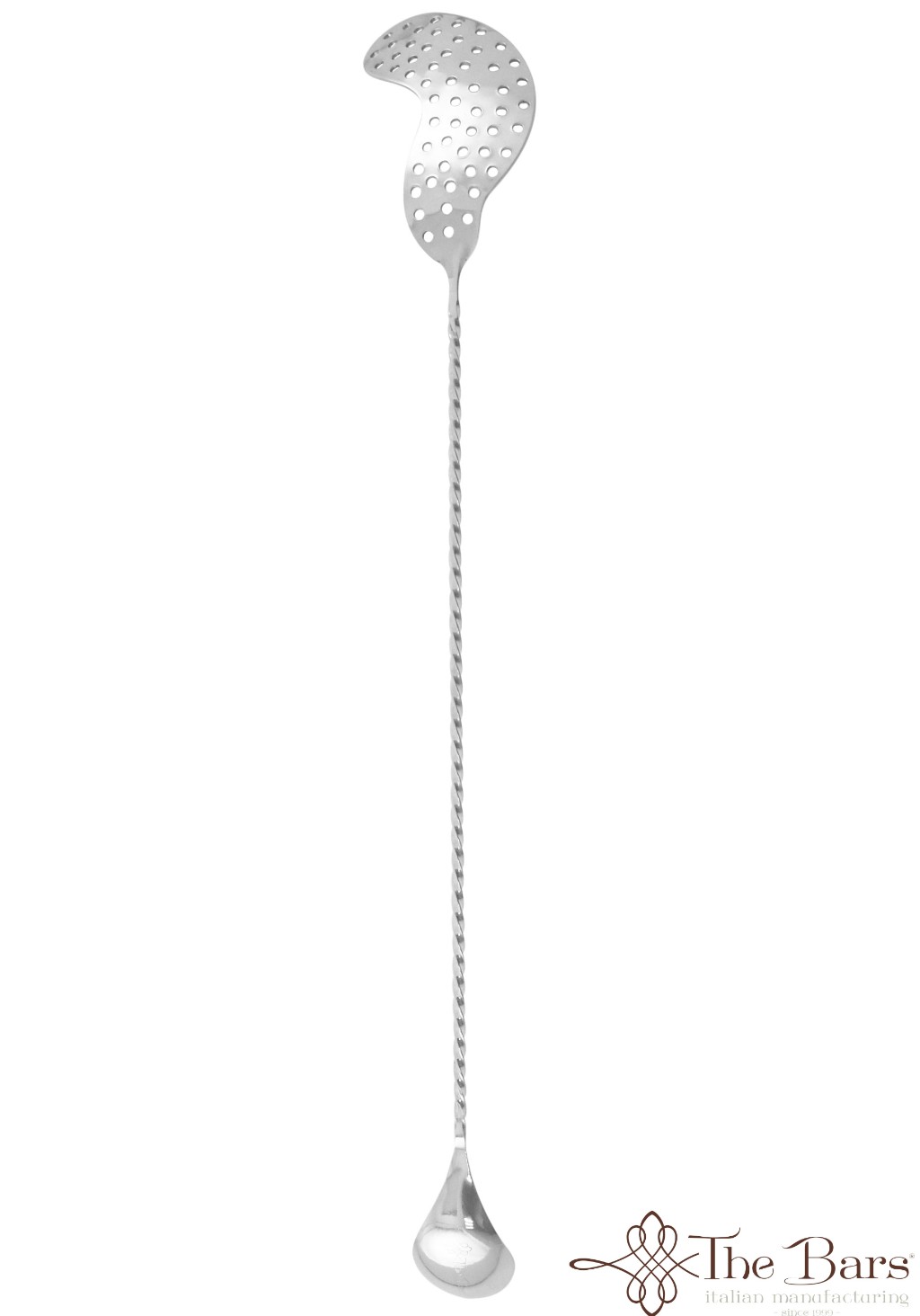 Colher de bar com coador 40 cm em aço, cabo em espiral