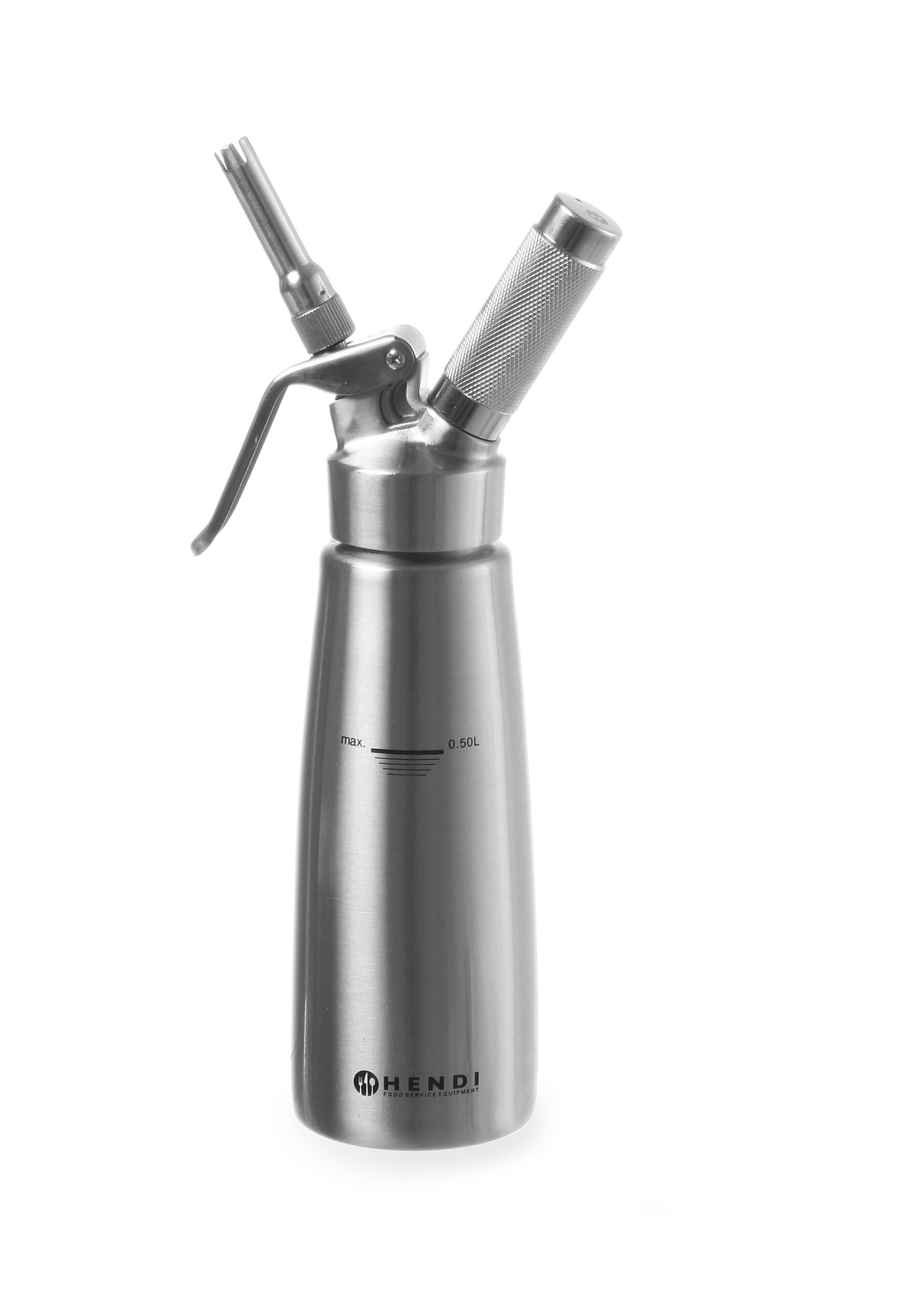 Sifão de natas inox de 50 cl com válvula fixa e dois bicos