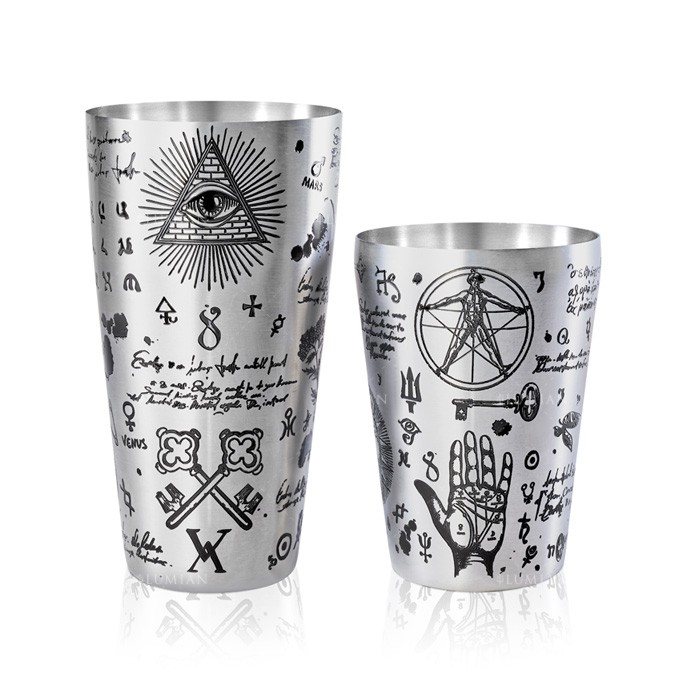 coqueteleira Boston Alchemy Lumian, tin de 28 oz e half tin de 18 oz gravados à mão