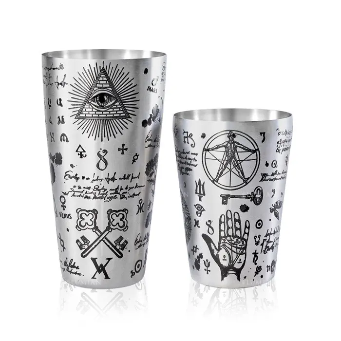 coqueteleira Boston Alchemy Lumian, tin de 28 oz e half tin de 18 oz gravados à mão
