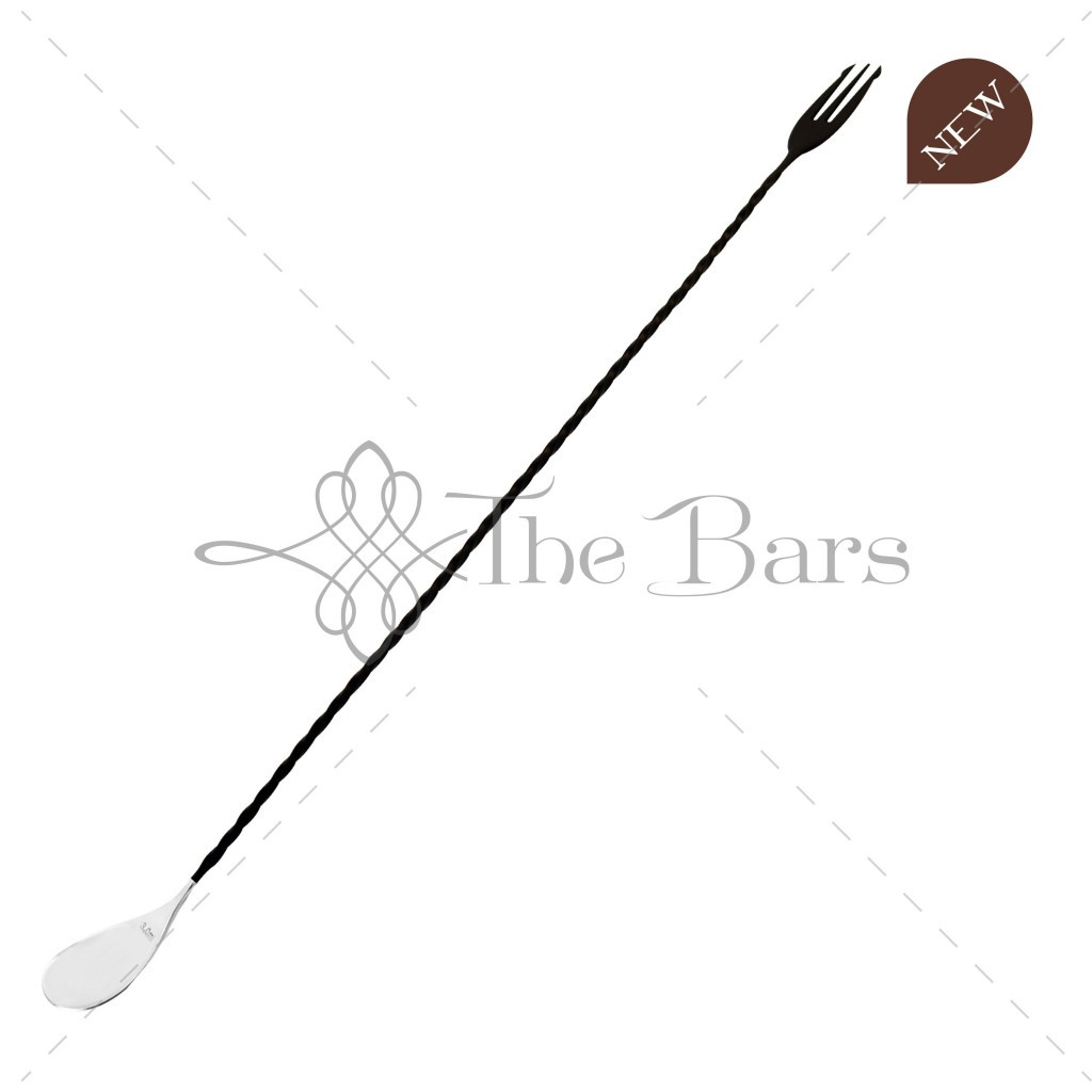 colher de bar Nettuno preta de 45 cm com garfo tridente