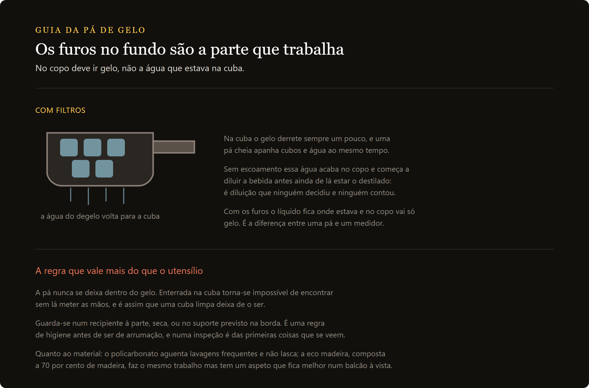 pá para gelo em alumínio: pá fechada contra pá perfurada, e o que muda dentro do copo