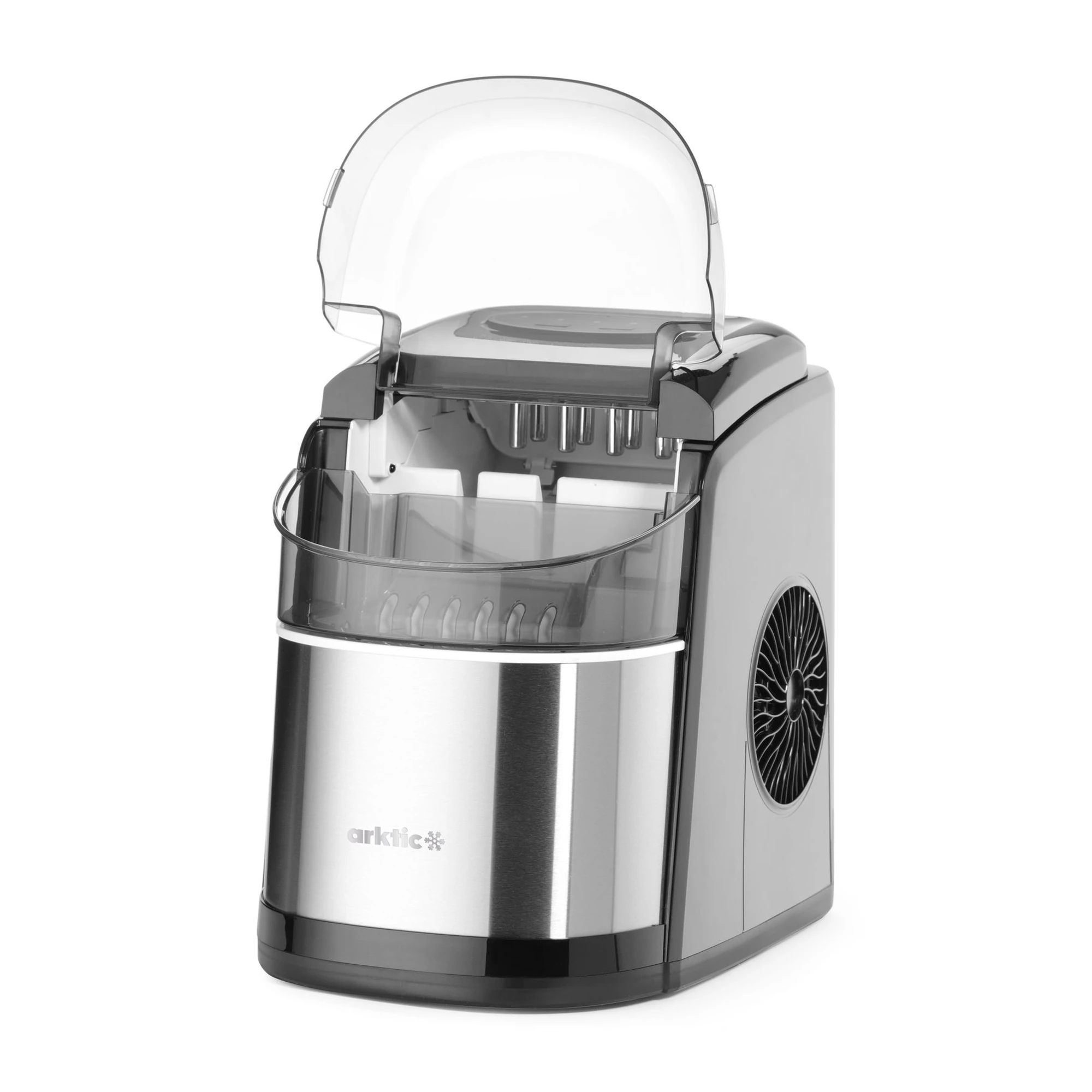 máquina de gelo Arktic de 12 kg em aço inoxidável e ABS, 36 cm de largura
