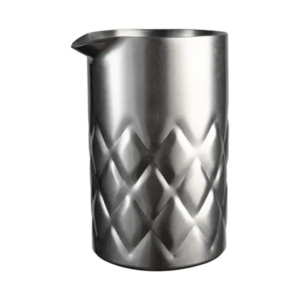 copo misturador inox Iron vintage The Bars em aço acetinado de parede dupla, com corte em losangos e bico