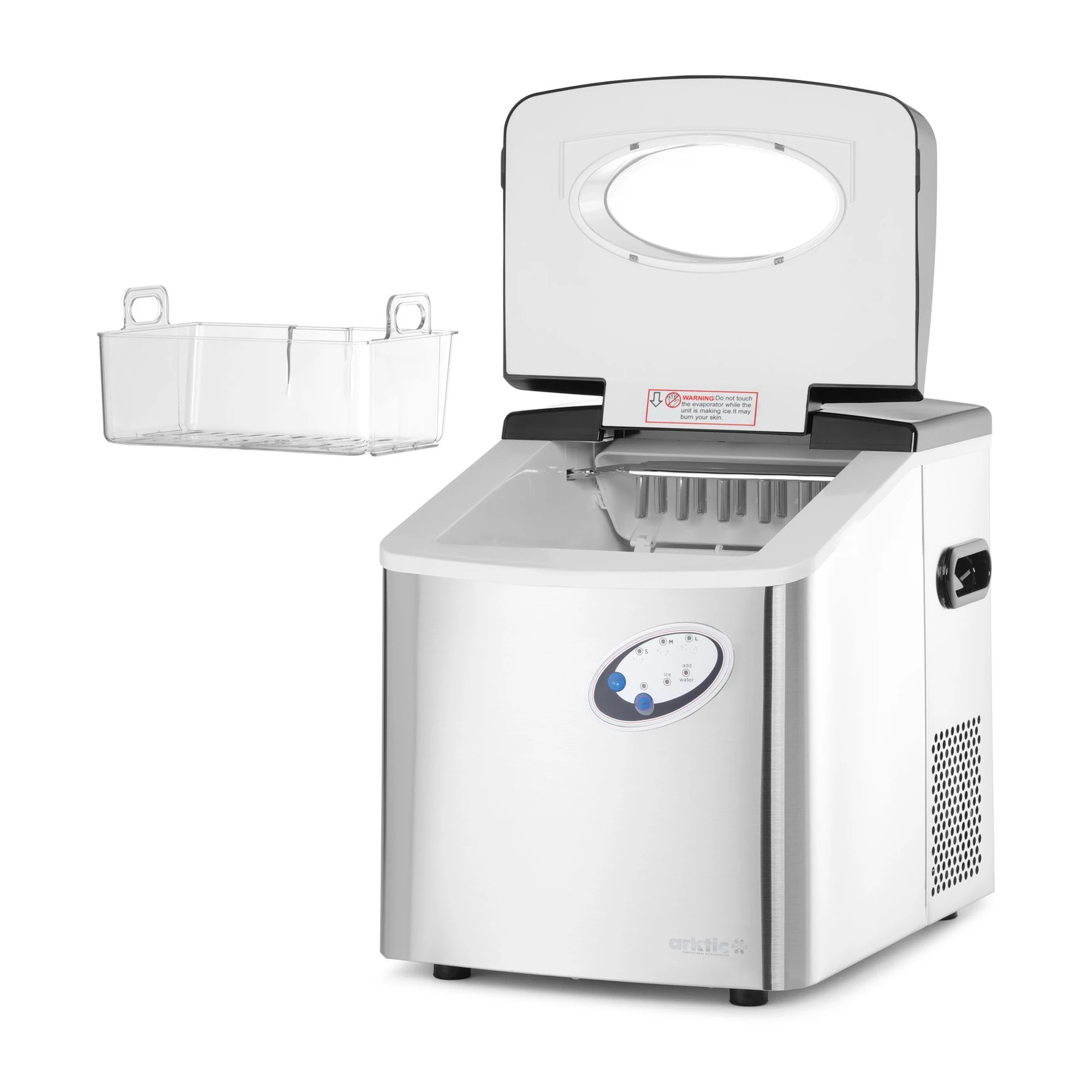 máquina de gelo profissional de 15 kg em aço inoxidável, painel digital