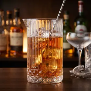 copo misturador America 20s da Bormioli Rocco de 79 cl, com caneluras verticais, base lavrada e bico