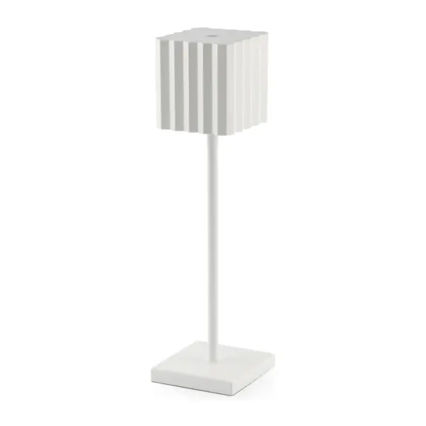 Candeeiro de mesa sem fios Cupcake em alumínio pintado de branco, base quadrada, 36 cm de altura