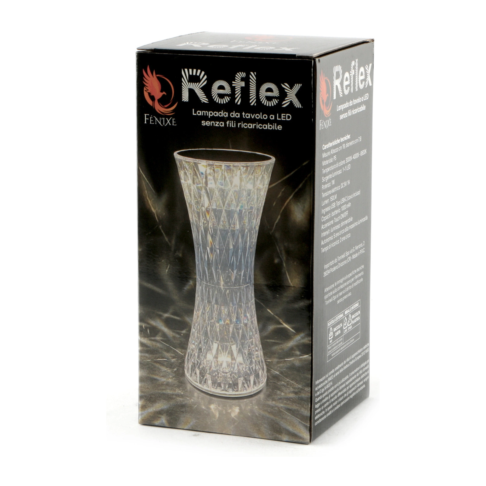 Candeeiro de mesa LED Reflex transparente, recarregável, base de 8 cm