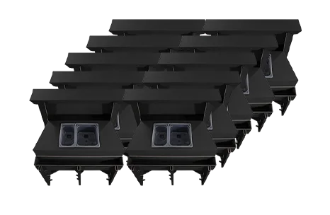 Five black counters in a row, 500 cm of frontage