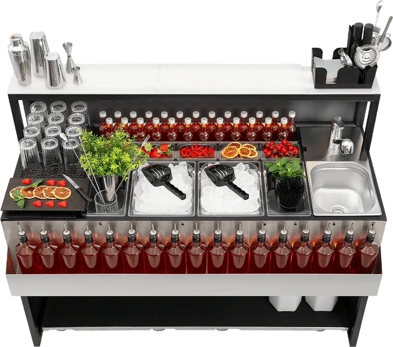 Portable bar station set up for service