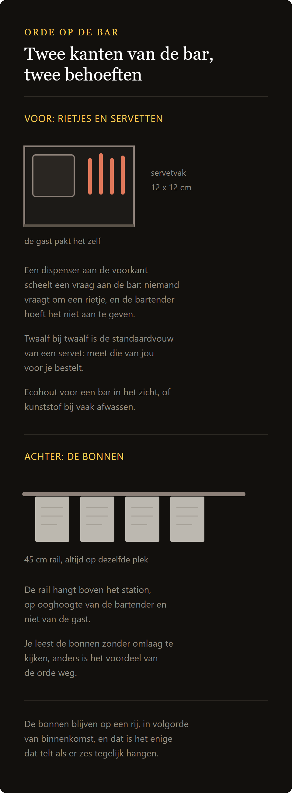 Bar organizer eco-hout: de dispenser aan de voorkant van de bar en de bonnenlijst erachter