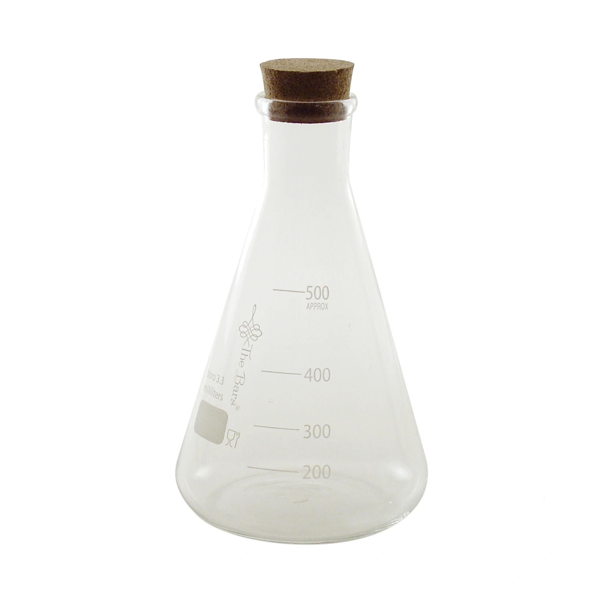 Erlenmeyer 500 ml: conische kolf The Bars van een halve liter in borosilicaatglas met kurk