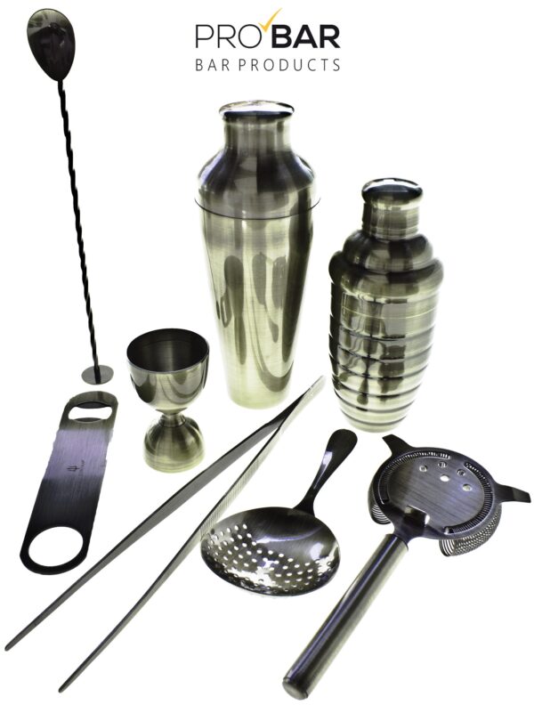 Bronze Bar Set Lumian, 8 Pieces, Plated Steel