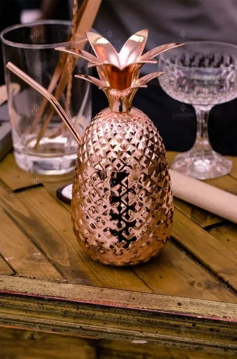 Pineapple Cup 500ml Lumian, Copper-Plated Steel, with Straw - Image 4