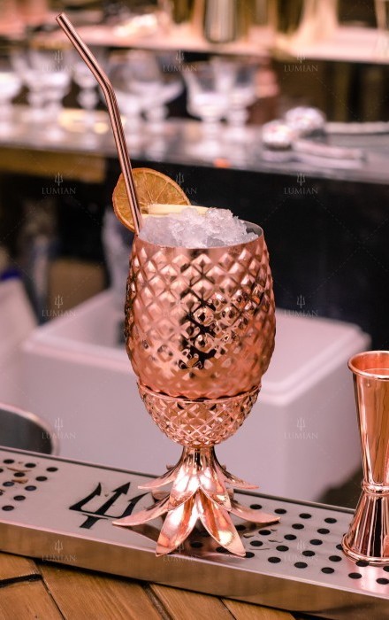 Pineapple Cup 500ml Lumian, Copper-Plated Steel, with Straw - Image 5