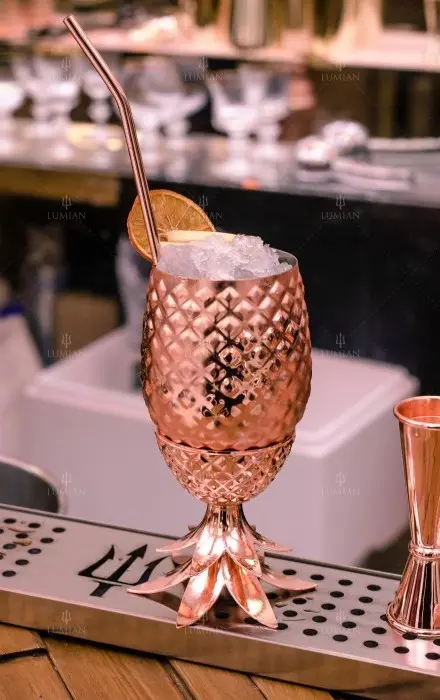 Pineapple Cup 500ml Lumian, Copper-Plated Steel, with Straw - Image 5