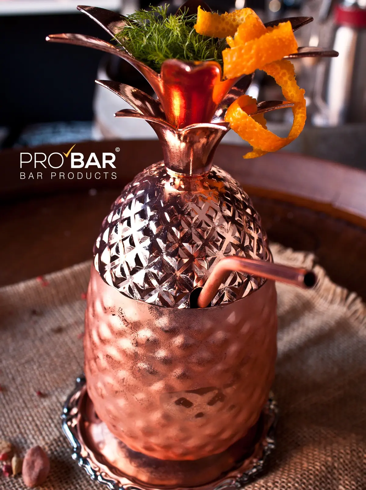 Pineapple Cup 500ml Lumian, Copper-Plated Steel, with Straw - Image 2
